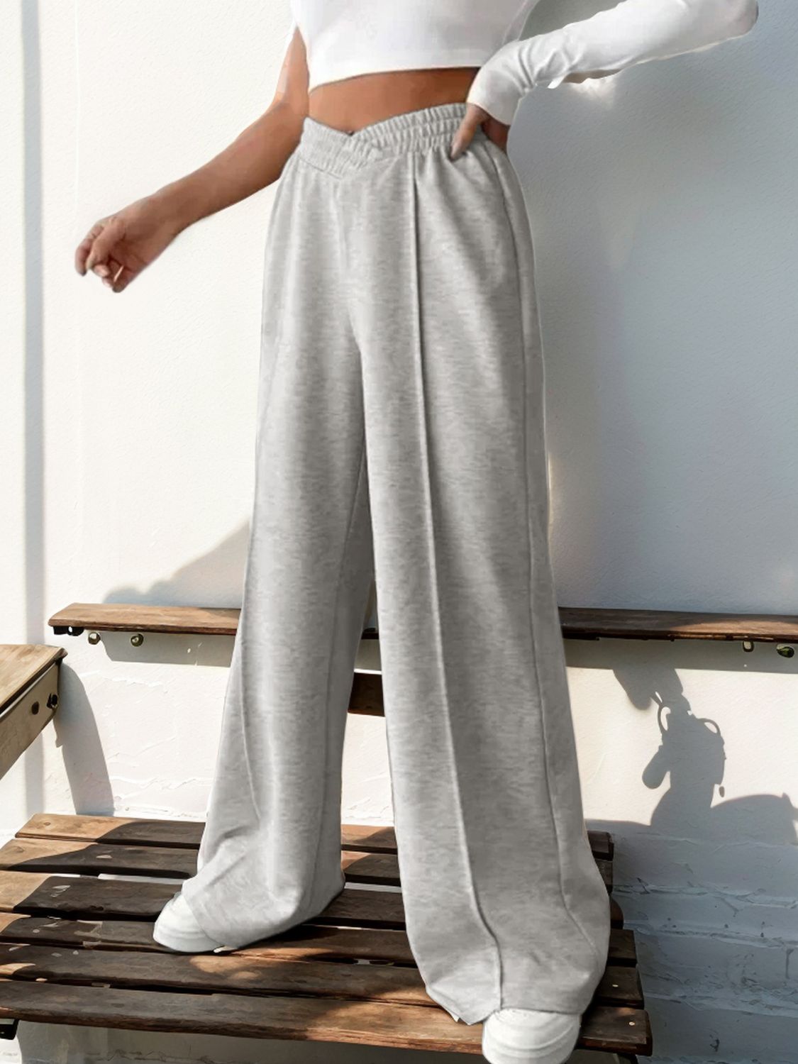 Perfee Elastic Waist Wide Leg Pants