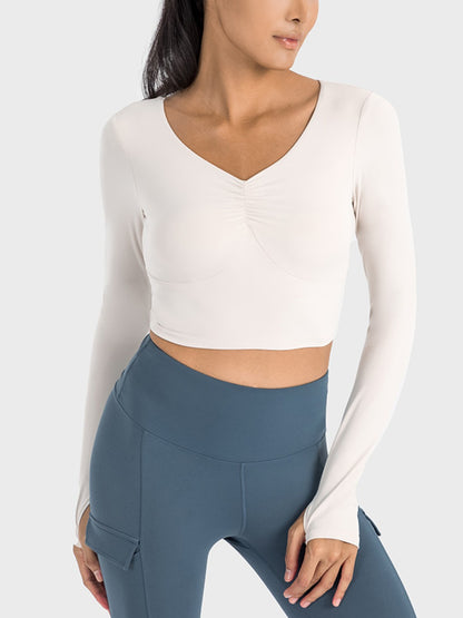 Millennia Ruched Cropped Long Sleeve Sports Top