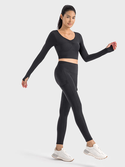 Millennia Ruched Cropped Long Sleeve Sports Top